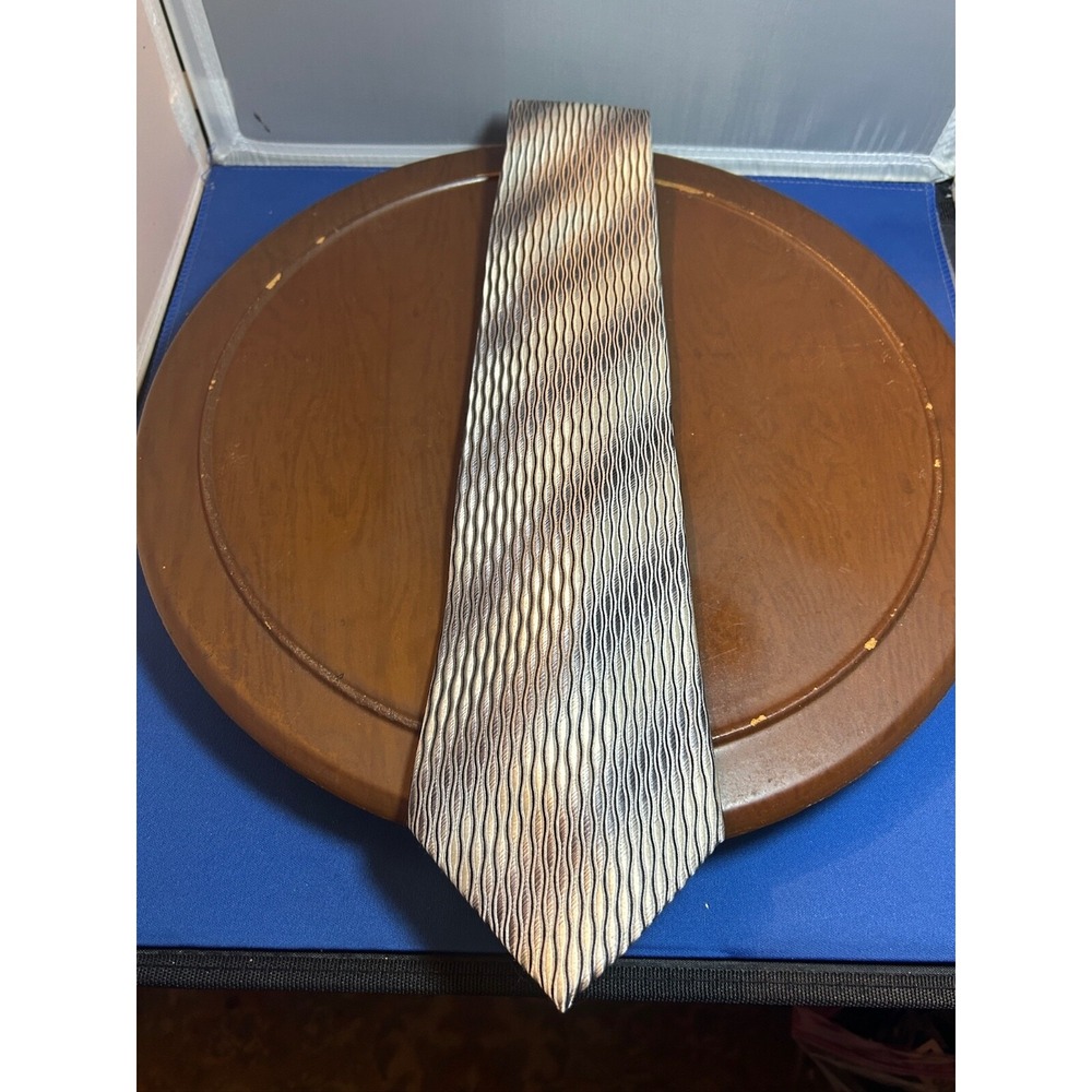 Cezani‎ Silver Men's 100% Silk Tie Striped Necktie